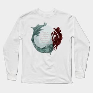 Anais Nin Mermaid Quote Red Hair Watercolor Mermaid Silver Sparkles Long Sleeve T-Shirt